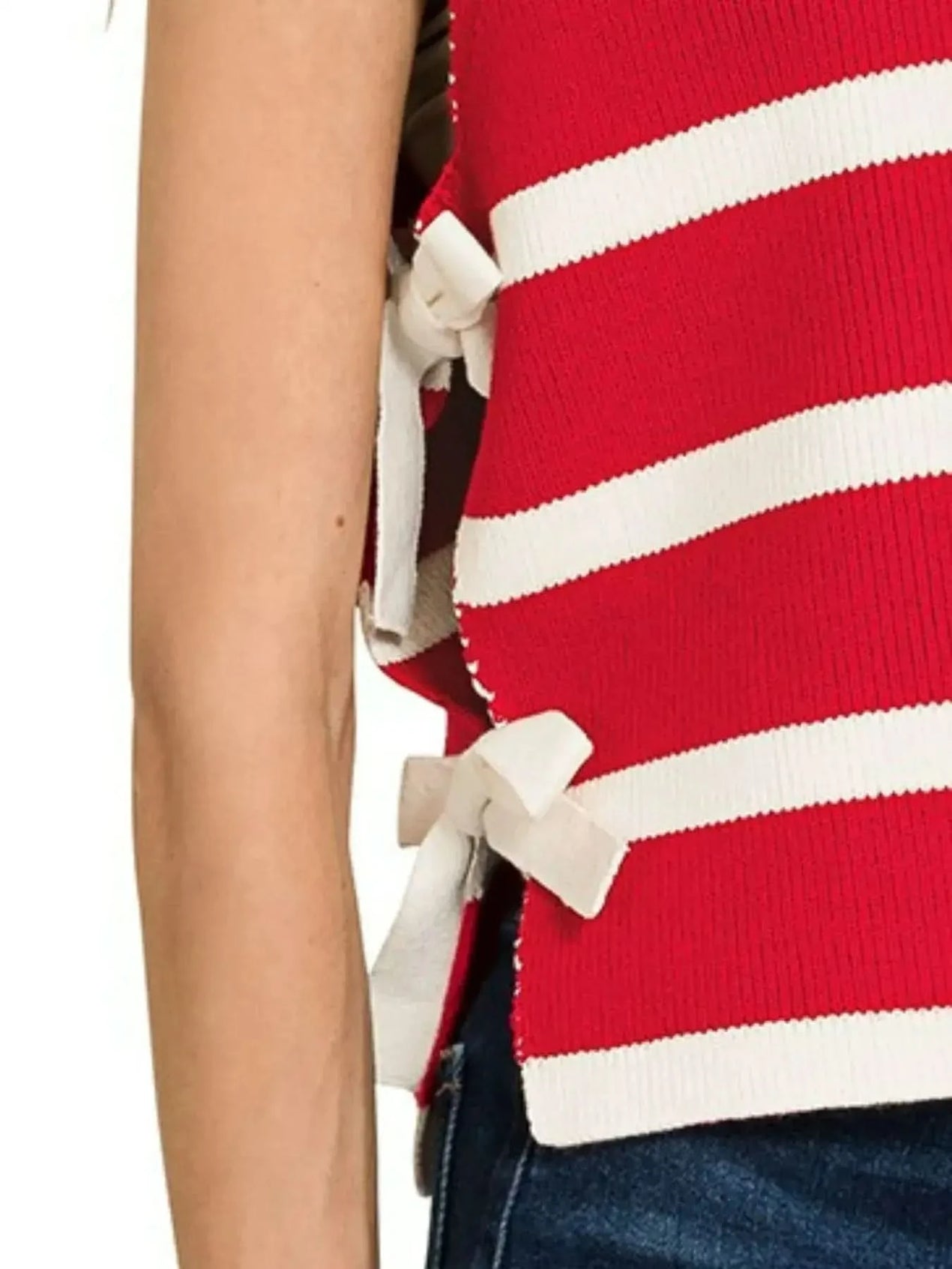 Zenana Side Tie Stripe Sweater Vest - SwagglyLife Home & Fashion